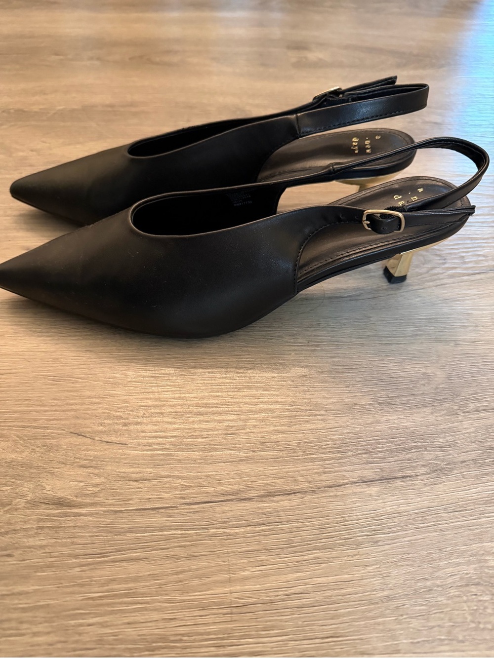 a new day Black Pointed-Toe Slingback Heels with Gold Heel Accent
